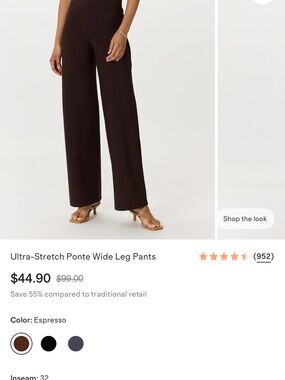 TWO PAIRS NWOT Quince Ultra-Stretch Ponte Wide-Leg Pants in Black and Espresso